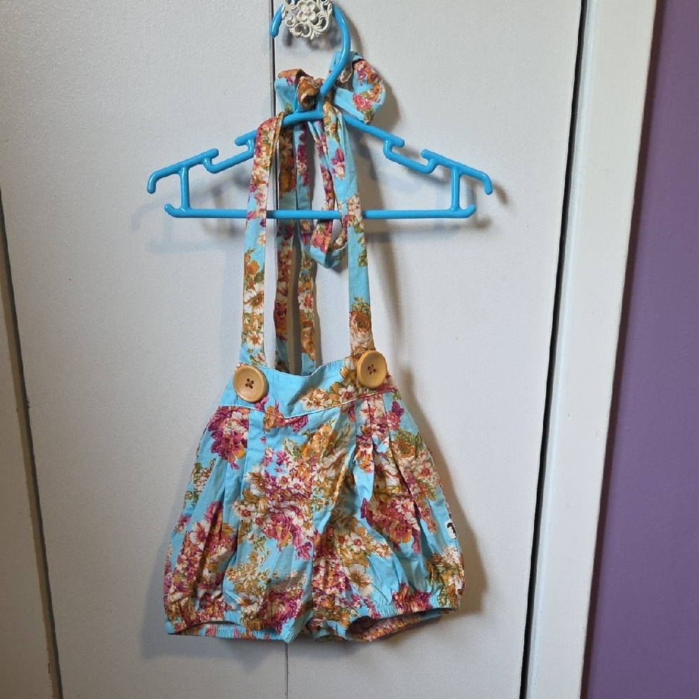 Floral Blue Kids Dress with Halter Neck